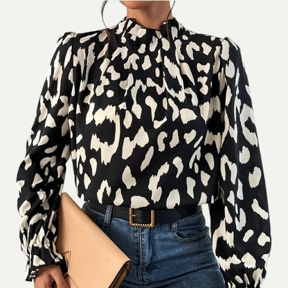 Leopard Print High-Neck Blouse