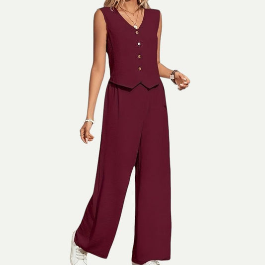 Elegant V-Neck Vest and Pants Set